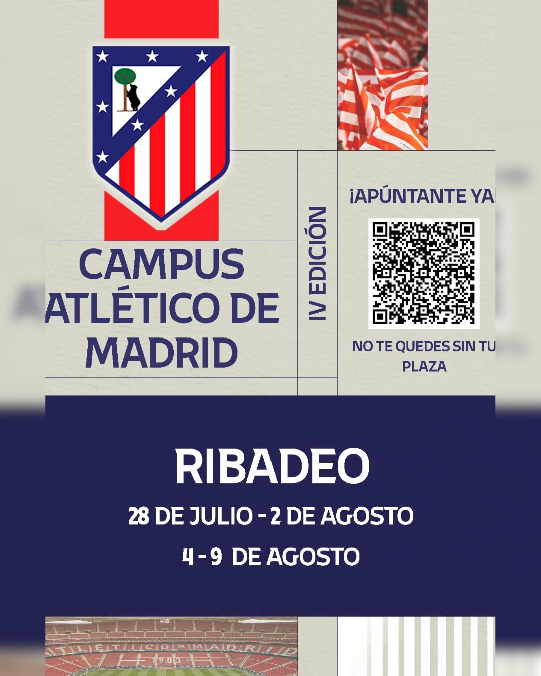 Está aberta a inscrición para participar no campus de verán do Atlético de Madrid que se desenvolverá en Ribadeo do 28 de xullo ao 4 de agosto.
