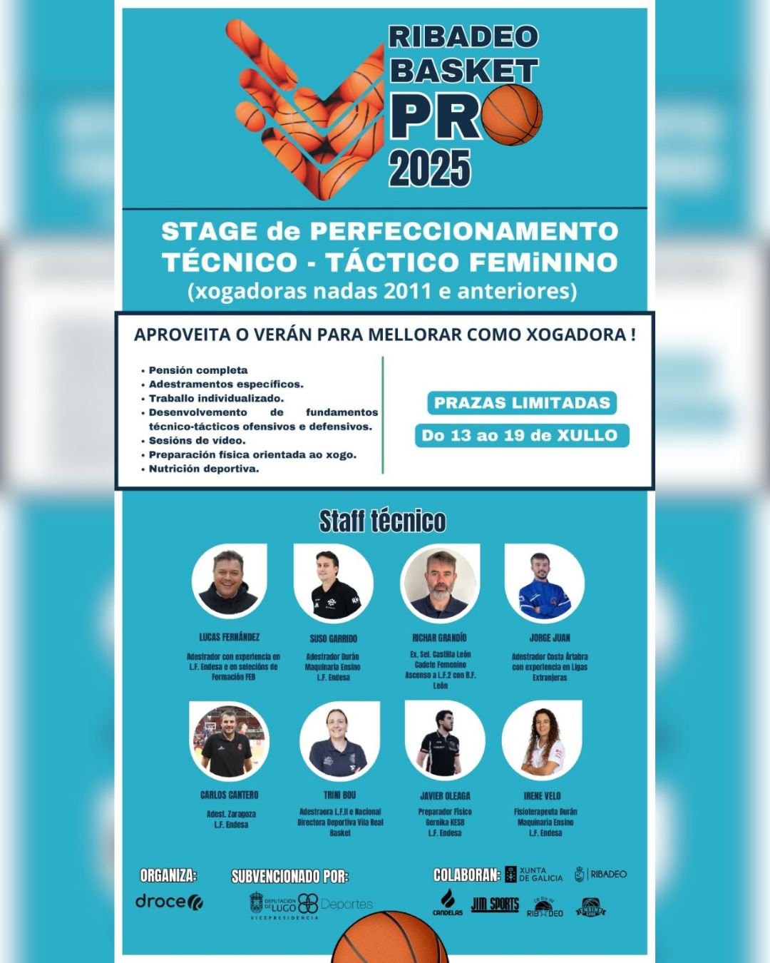 Ribadeo acollerá do 13 ao 19 de xullo un stage de perfeccionamento técnico-táctico feminino de baloncesto cartel