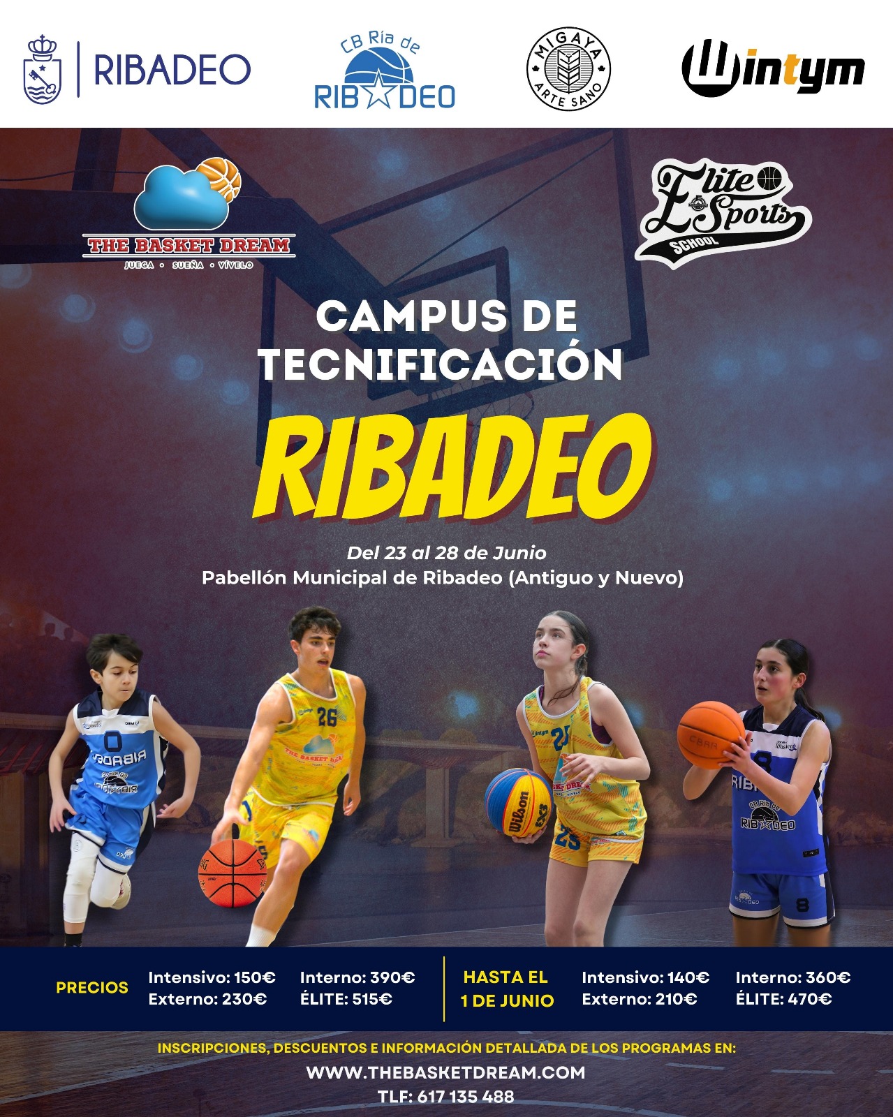 Ribadeo acollerá do 23 ao 28 de xuño un Campus de Tecnificación de Baloncesto destinado a rapazas e rapaces de 6 a 18 anos.