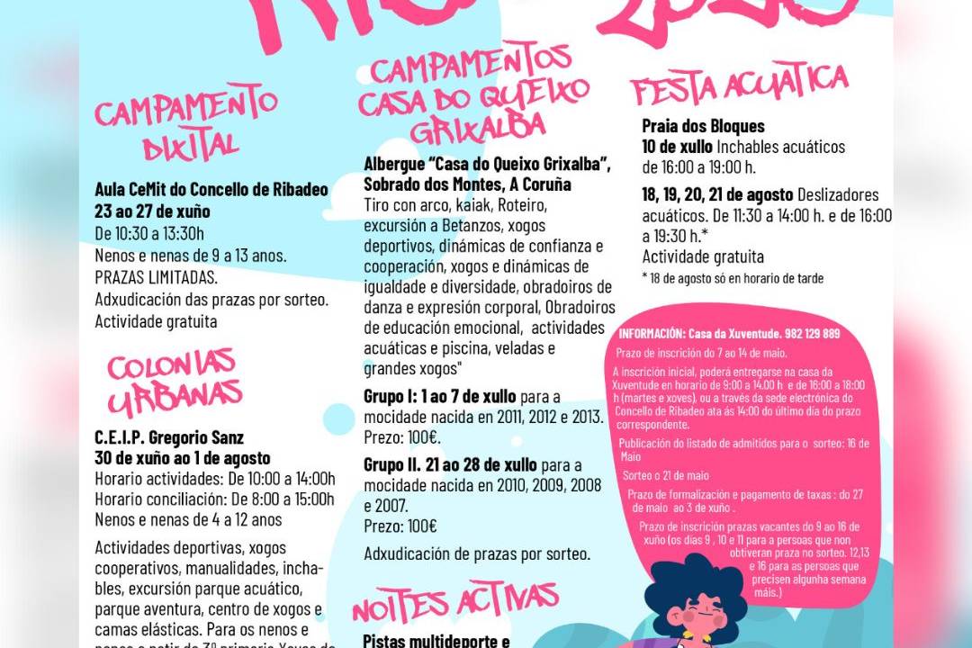 Do 7 ao 14 de maio está aberto o prazo de inscrición nas actividades de verán organizadas pola Concellería de Deportes e Mocidade de Ribadeo 1