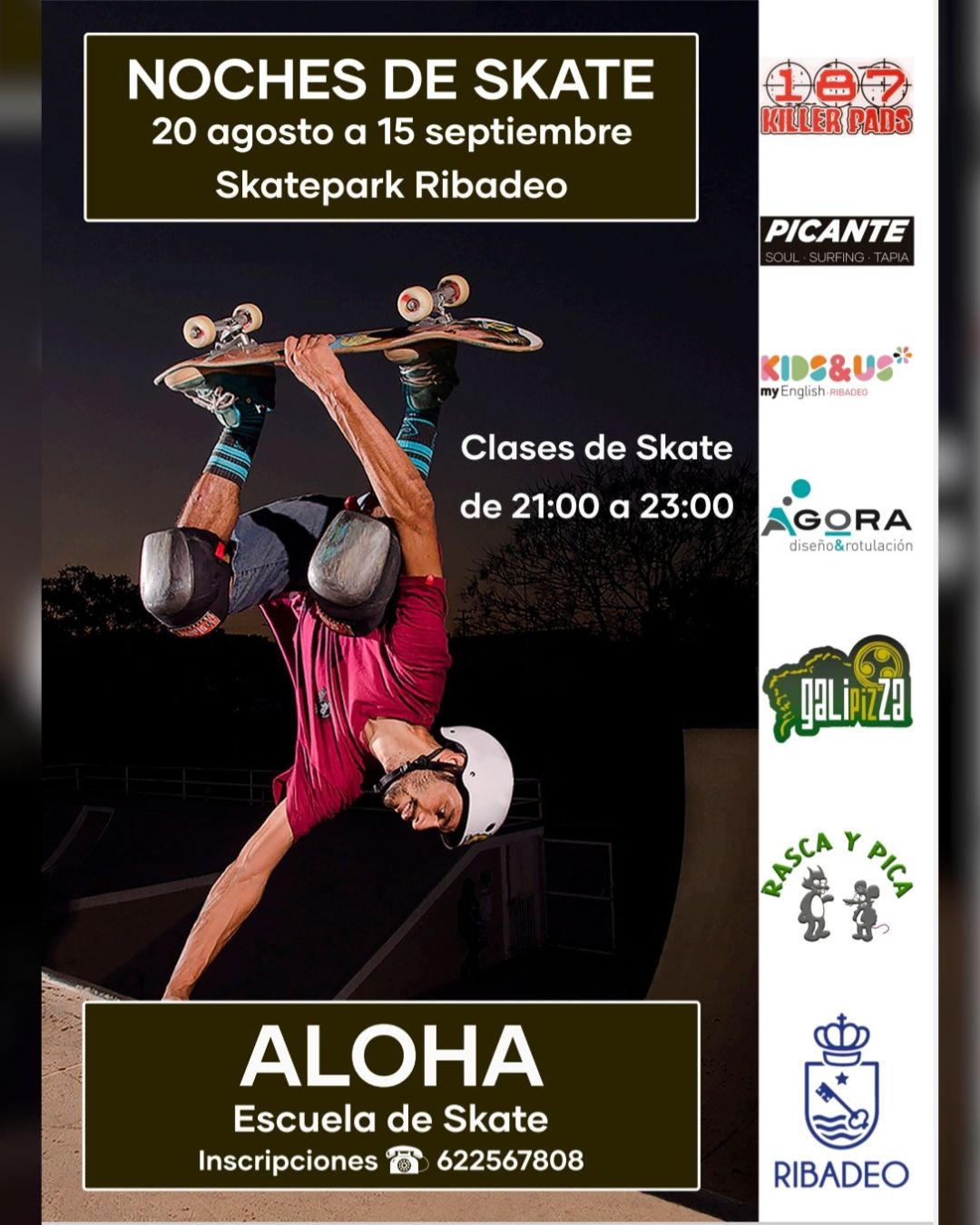 Do 20 de agosto ao15 de setembro ter&aacute;n lugar en Ribadeo as Noites de Skate.