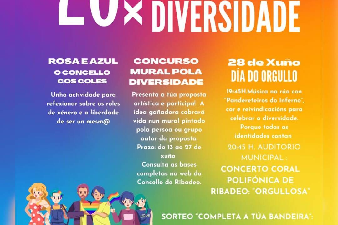 Ribadeo Orgullosa 2025 chega cunha programación diversa, cultural e participativa para celebrar o orgullo LGTBI.