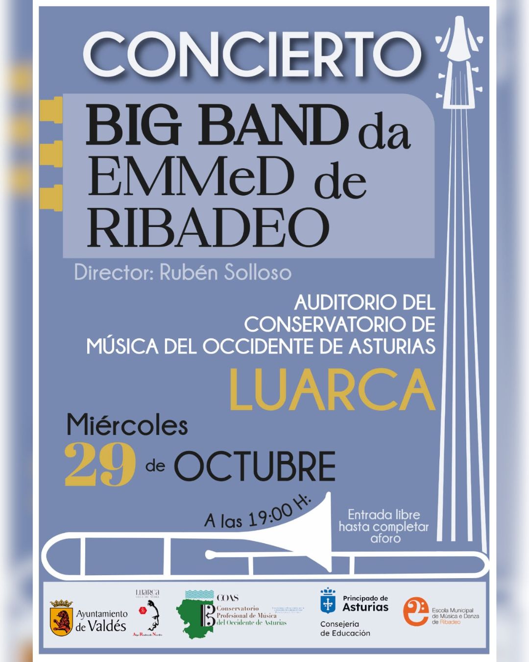 A Big Band da Escola Municipal de Música e Danza de Ribadeo ofrecerá un concerto en Luarca o vindeiro mércores, 29 de outubro.