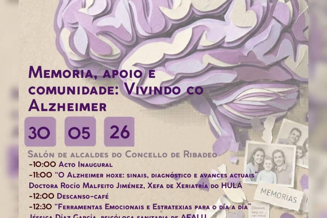 Ribadeo acollerá o I Foro Alzheimer cunha xornada dedicada á información, apoio e recursos para familias e coidadores. Será o 30 de maio.