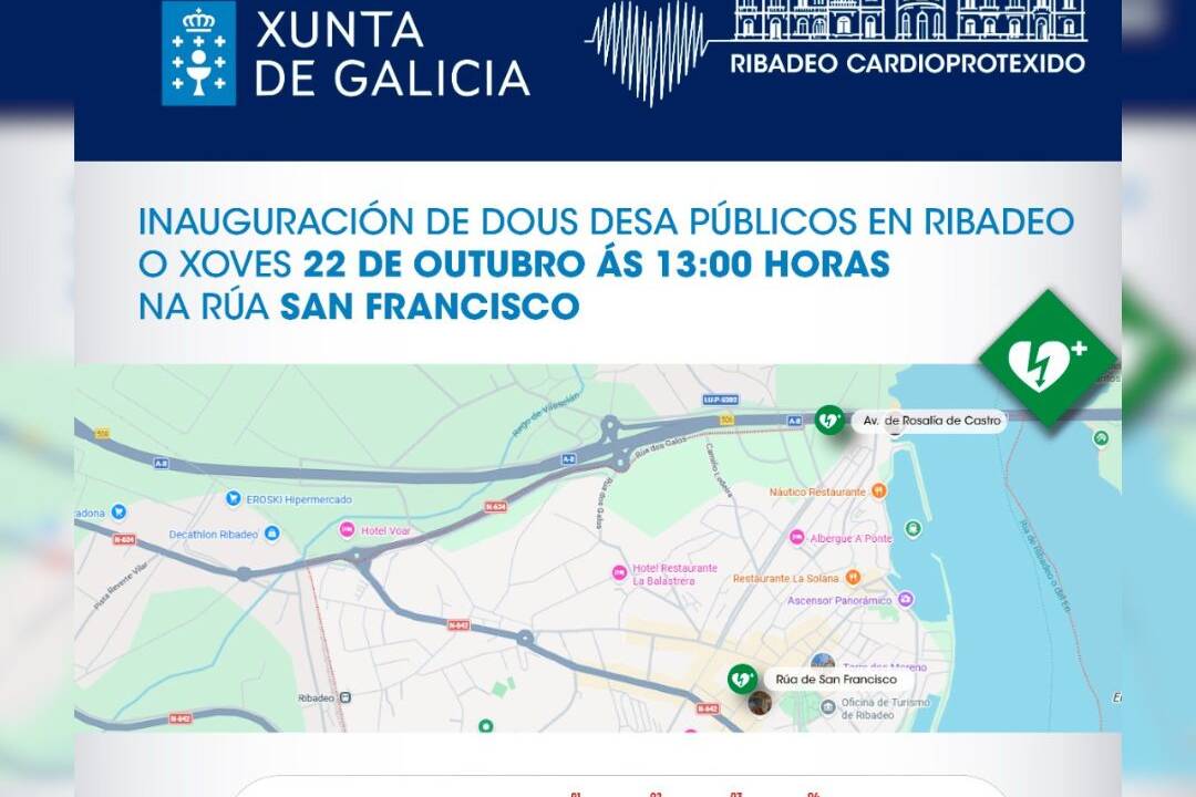 Ribadeo inaugura dous desfibriladores públicos e aposta pola formación da cidadanía para salvar vidas.