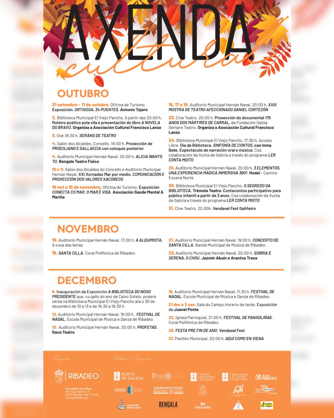 Axenda cultural Ribadeo &uacute;ltimo trimestre 2026