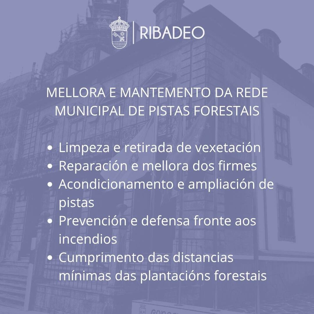 O Concello de Ribadeo actuará na rede municipal de pistas forestais para mellorar a súa conservación e seguridade