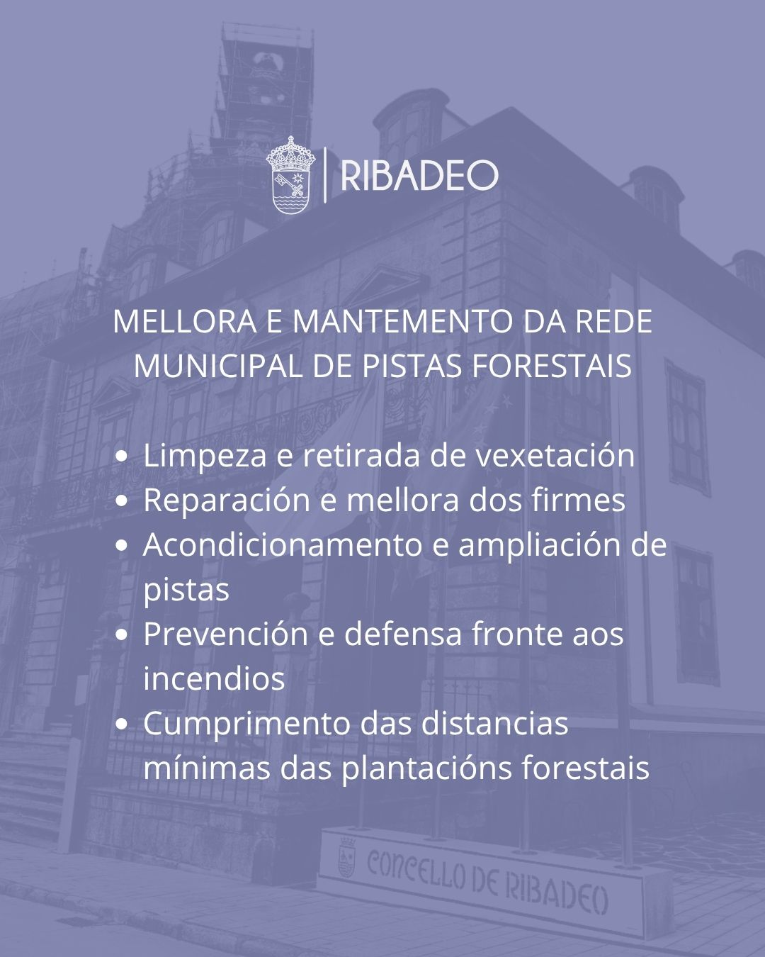 O Concello de Ribadeo actuará na rede municipal de pistas forestais para mellorar a súa conservación e seguridade